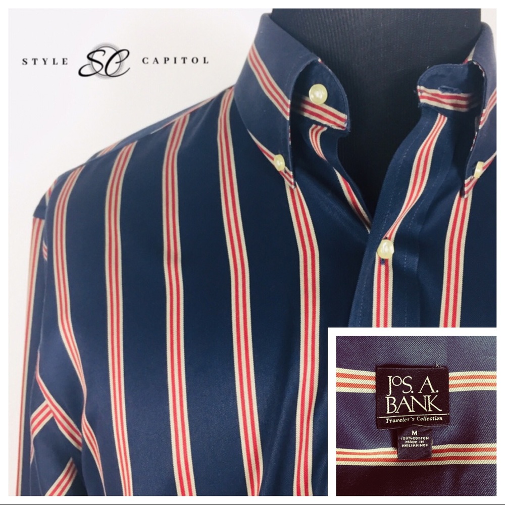 Jos A Bank Men's Blue Red Gray Buttoned Shirt M